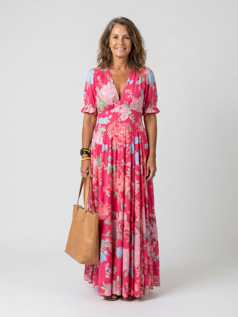 Ione™ Short Sleeve V Neck Floral Midi Dress