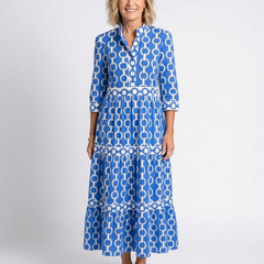 Ysolde™ Three Quarter Sleeve Chain Pattern Midi Dress