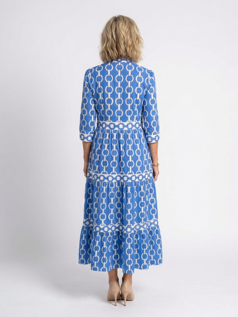 Ysolde™ Three Quarter Sleeve Chain Pattern Midi Dress