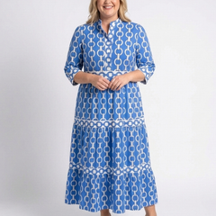 Ysolde™ Three Quarter Sleeve Chain Pattern Midi Dress