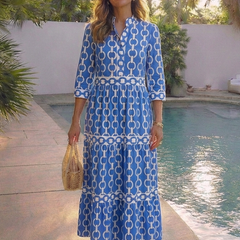 Ysolde™ Three Quarter Sleeve Chain Pattern Midi Dress