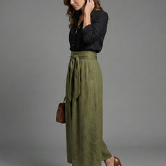 Vera™ Two Piece Set Black Blouse Olive Green Midi Skirt