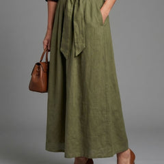 Vera™ Two Piece Set Black Blouse Olive Green Midi Skirt