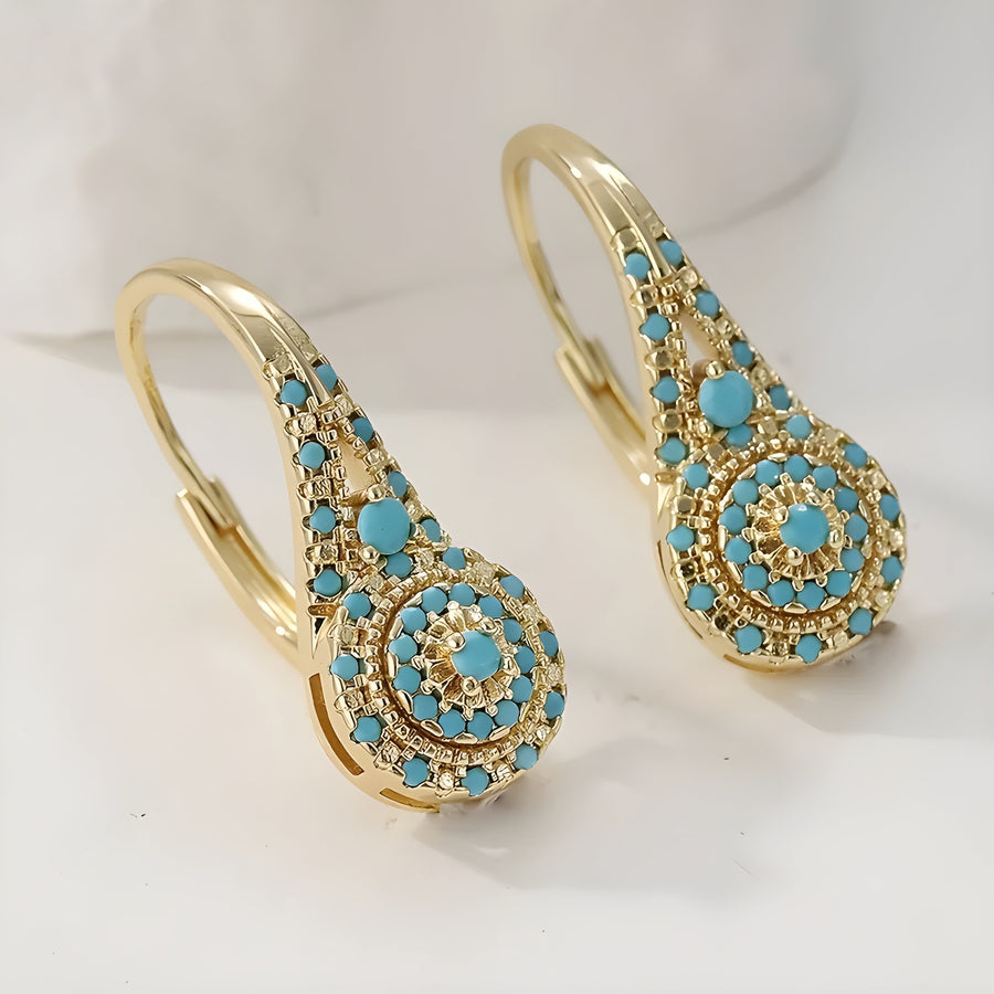 Turquoise Mosaic Teardrop Gold Earrings