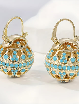 Turquoise Filigree Globe Drop Earrings