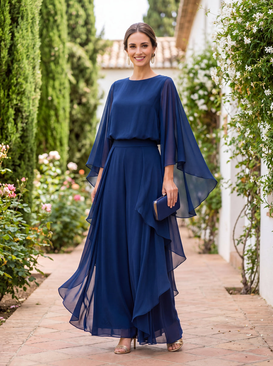 Lenorah™ Cape-Sleeve Top and Ruffled Skirt Two-Piece Set