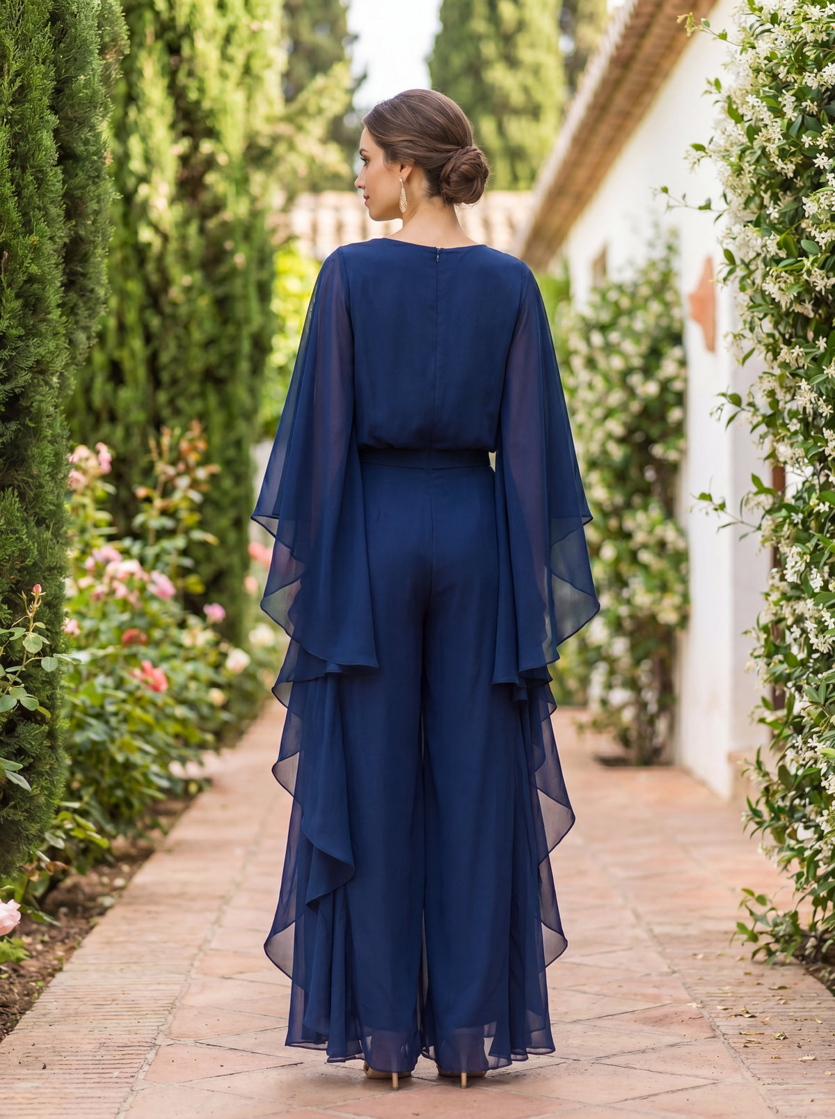 Lenorah™ Cape-Sleeve Top and Ruffled Skirt Two-Piece Set
