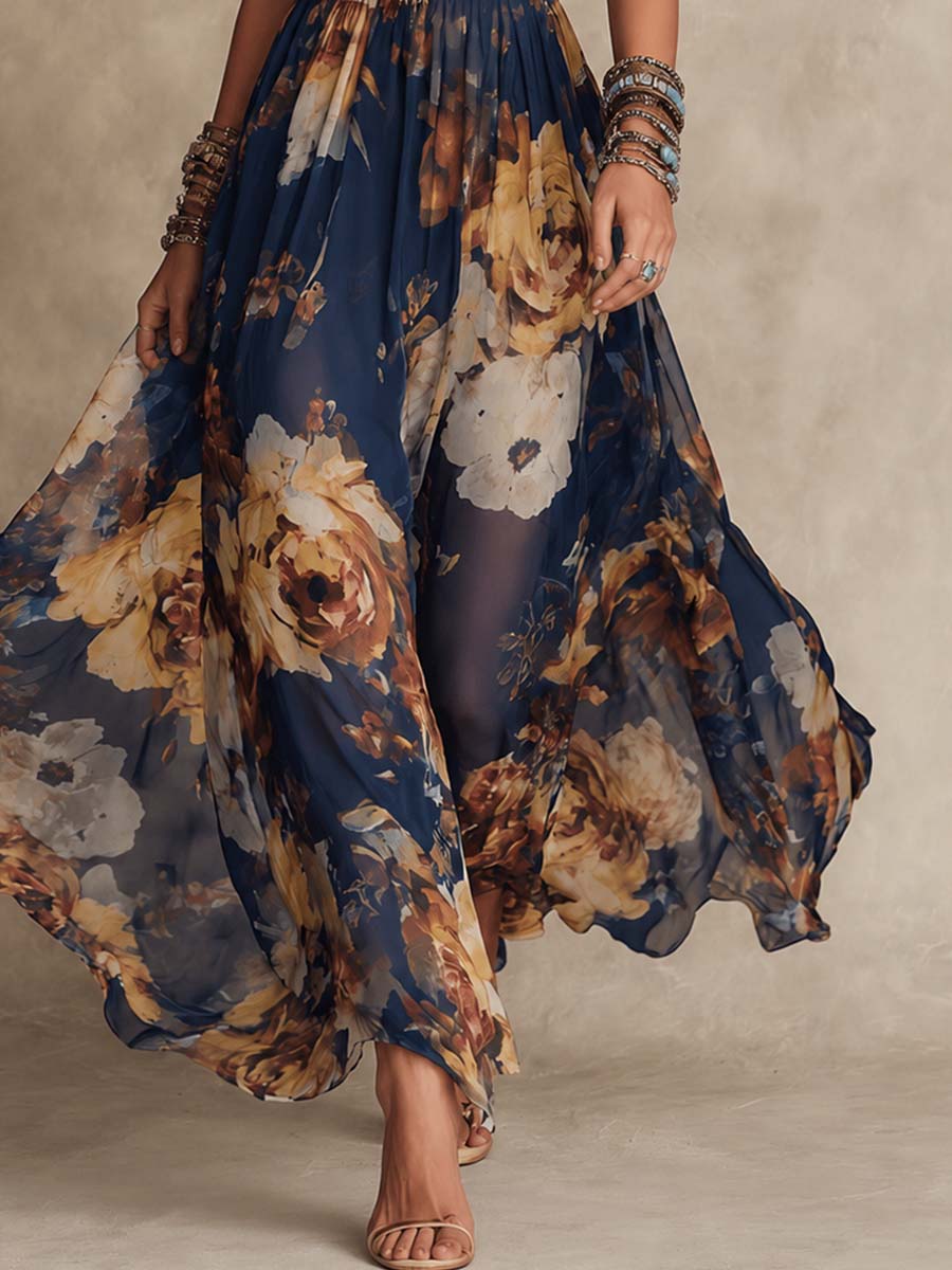 Lorena™ Navy Blue Floral Maxi Dress