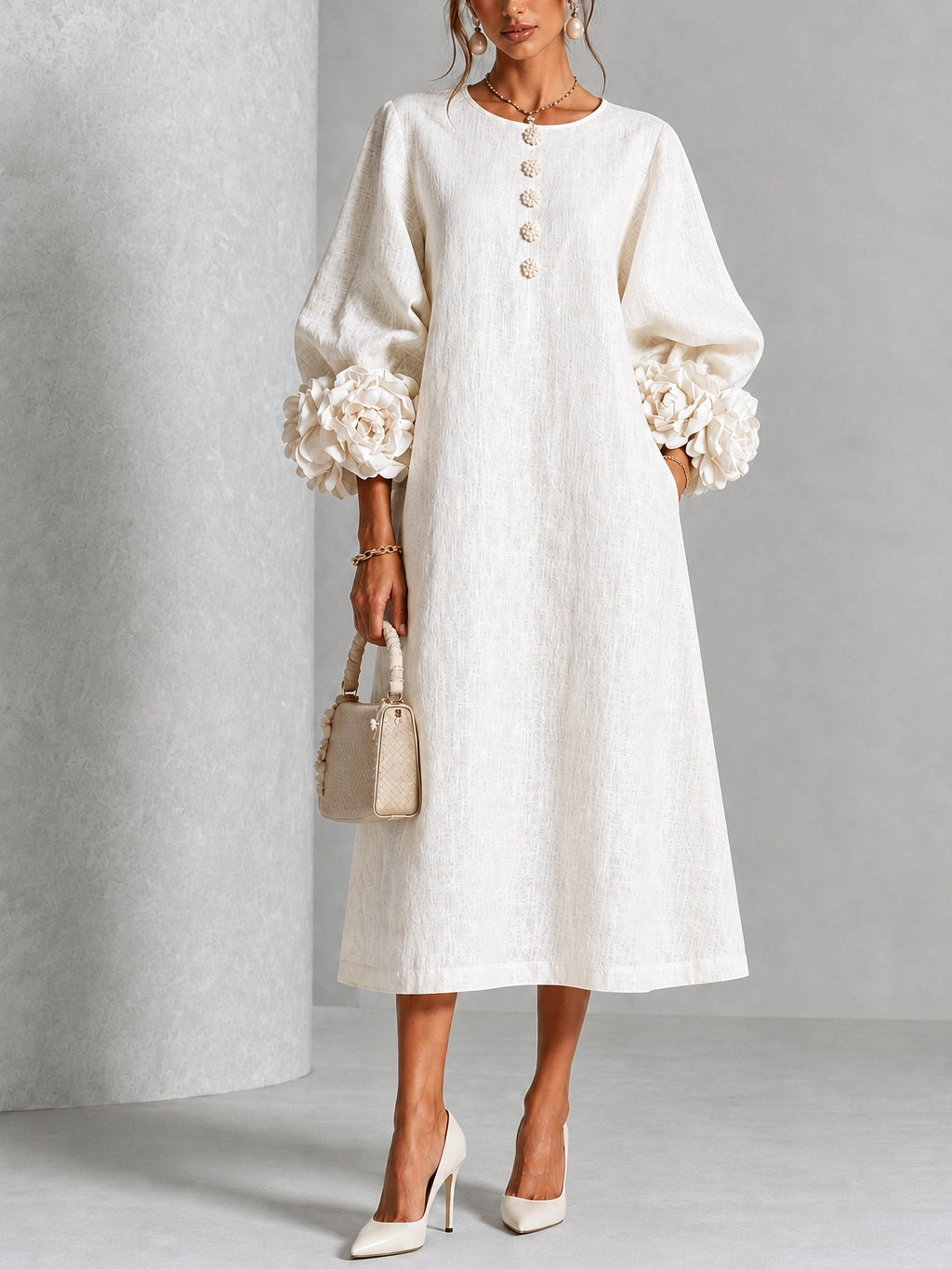 Theodosia™ Rosette Cuff Midi Dress