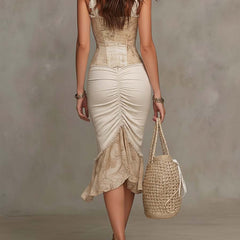 Fleur™ Bohemian Trim Ruched Midi Dress