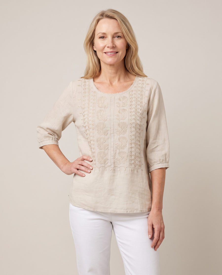 Violet Embroidered Boho Blouse - Beige
