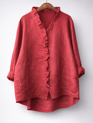 Luisa™ Elegant Ruffled Linen Blend Shirt