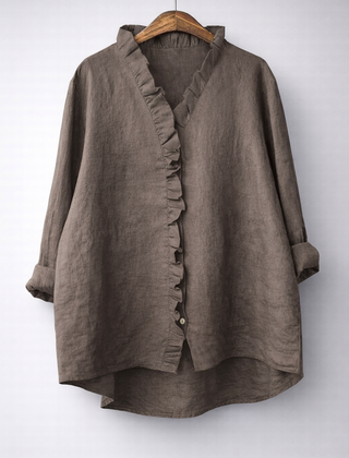 Luisa™ Elegant Ruffled Linen Blend Shirt