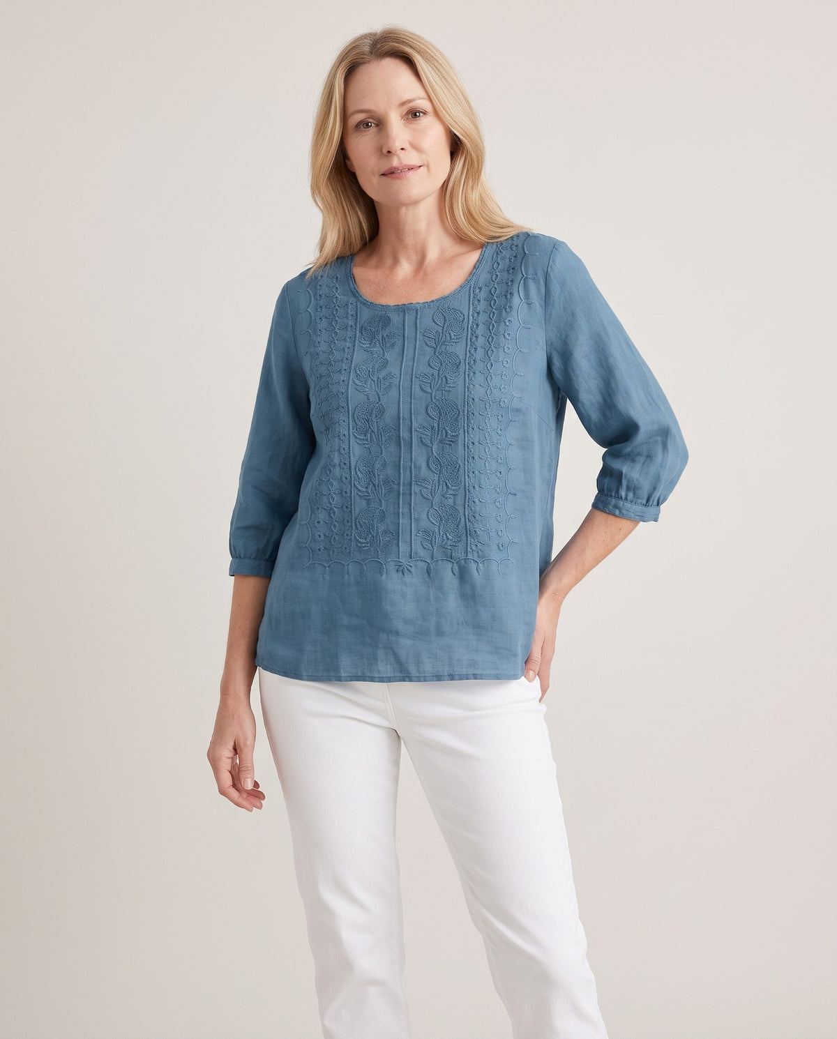 Violet Embroidered Boho Blouse - Blue