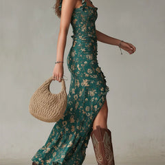 Giselle™ Bohemian Printed Maxi Dress with Ruffled Sleeves