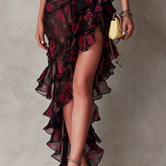 Delphine™ Chic Flower Ruffle Hem Dress