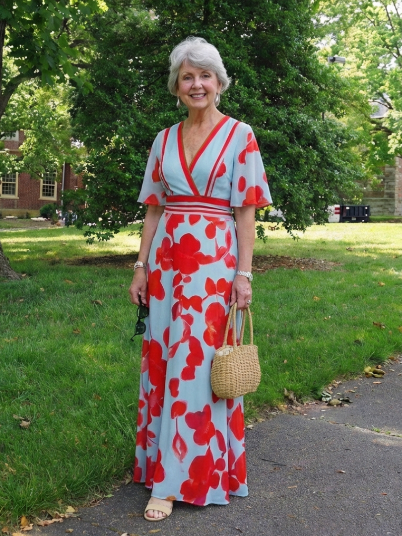 Corinne™ V Neck Short Sleeve Floral Maxi Dress