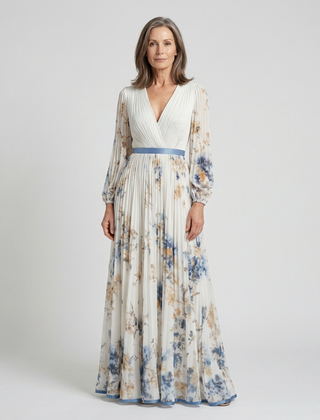 Sabine™ Long Sleeve V Neck Floral Maxi Dress