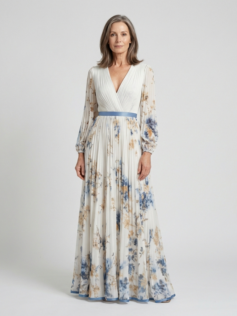 Sabine™ Long Sleeve V Neck Floral Maxi Dress