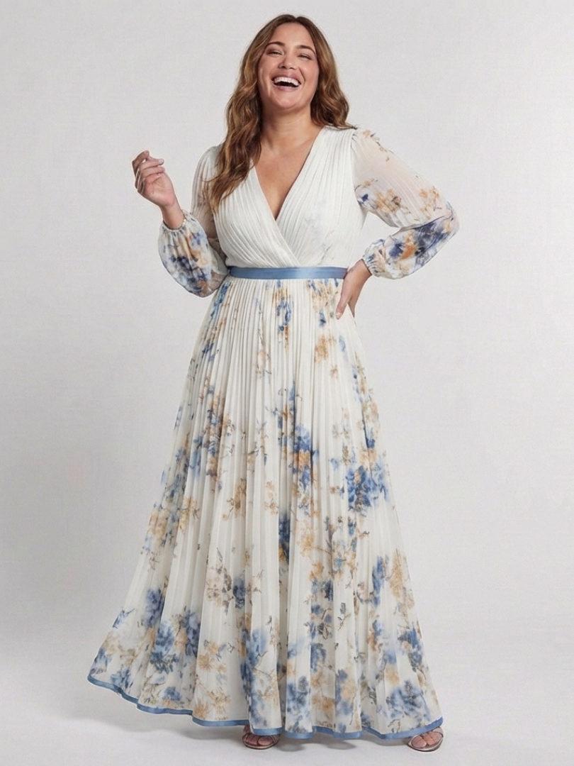 Sabine™ Long Sleeve V Neck Floral Maxi Dress