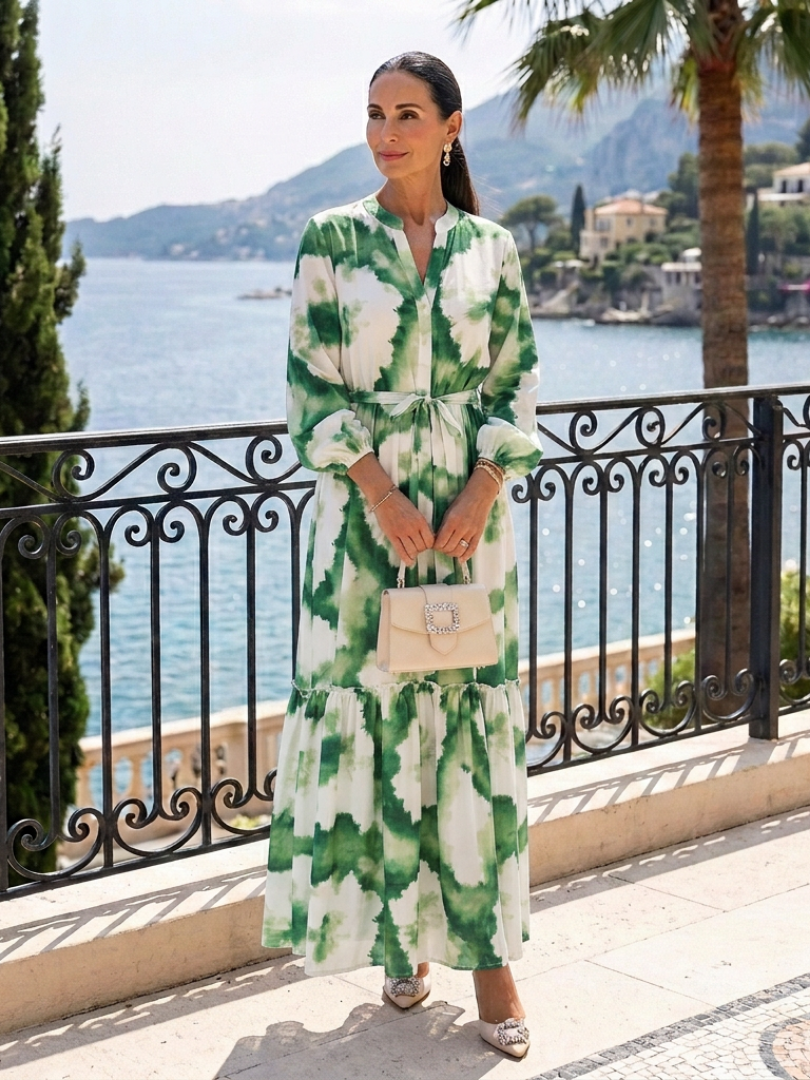 Sabine™ Long Sleeve Tie Waist Tiered Maxi Dress