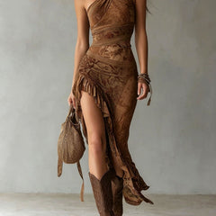 Cosette™ Ethnic Style Printed Maxi Dress with One Shoulder and High Split