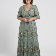 Rosalind™ Floral V Neck Short Sleeve Maxi Dress