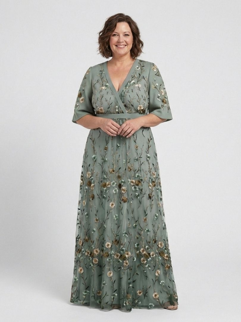 Evadne™ Floral V Neck Short Sleeve Maxi Dress