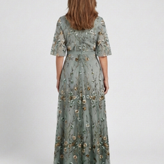 Rosalind™ Floral V Neck Short Sleeve Maxi Dress
