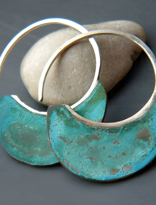 Vintage Patina Crescent Hoop Earrings
