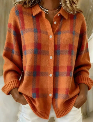 Haley Cozy Plaid Knit Cardigan