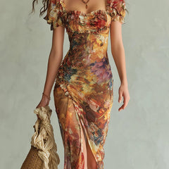 Colette™ Bohemian Vacation Oil Painting Print Maxi Dress