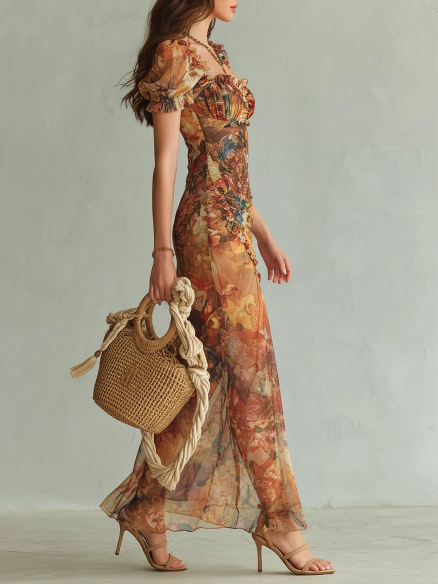 Colette™ Bohemian Vacation Oil Painting Print Maxi Dress