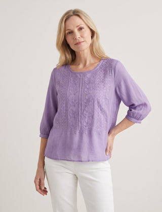Violet Embroidered Boho Blouse - Purple