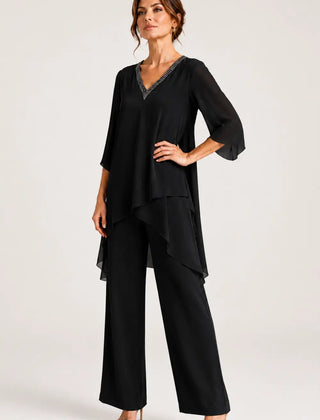 Annelise™ Asymmetric Capelet Pant Suit with Wide-Leg Pants