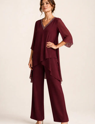Annelise™ Asymmetric Capelet Pant Suit with Wide-Leg Pants