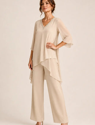 Annelise™ Asymmetric Capelet Pant Suit with Wide-Leg Pants
