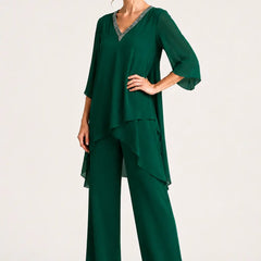 Annelise™ Asymmetric Capelet Pant Suit with Wide-Leg Pants