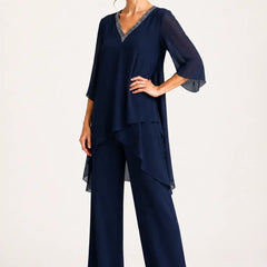Annelise™ Asymmetric Capelet Pant Suit with Wide-Leg Pants