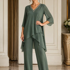 Annelise™ Asymmetric Capelet Pant Suit with Wide-Leg Pants