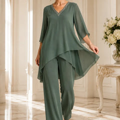 Annelise™ Asymmetric Capelet Pant Suit with Wide-Leg Pants