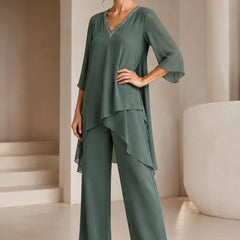 Annelise™ Asymmetric Capelet Pant Suit with Wide-Leg Pants
