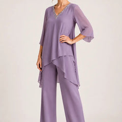 Annelise™ Asymmetric Capelet Pant Suit with Wide-Leg Pants