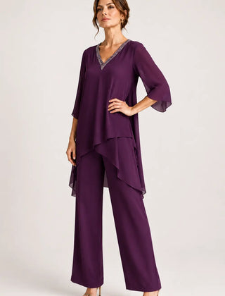 Annelise™ Asymmetric Capelet Pant Suit with Wide-Leg Pants