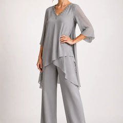 Annelise™ Asymmetric Capelet Pant Suit with Wide-Leg Pants