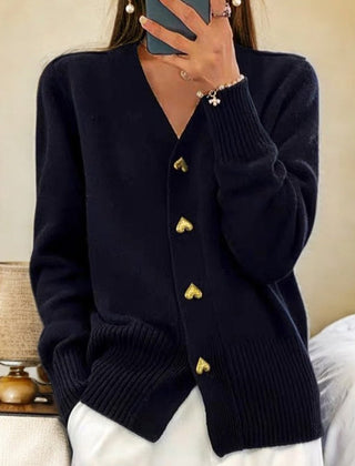 Liorah™ - Elegant Heart Button Cardigan