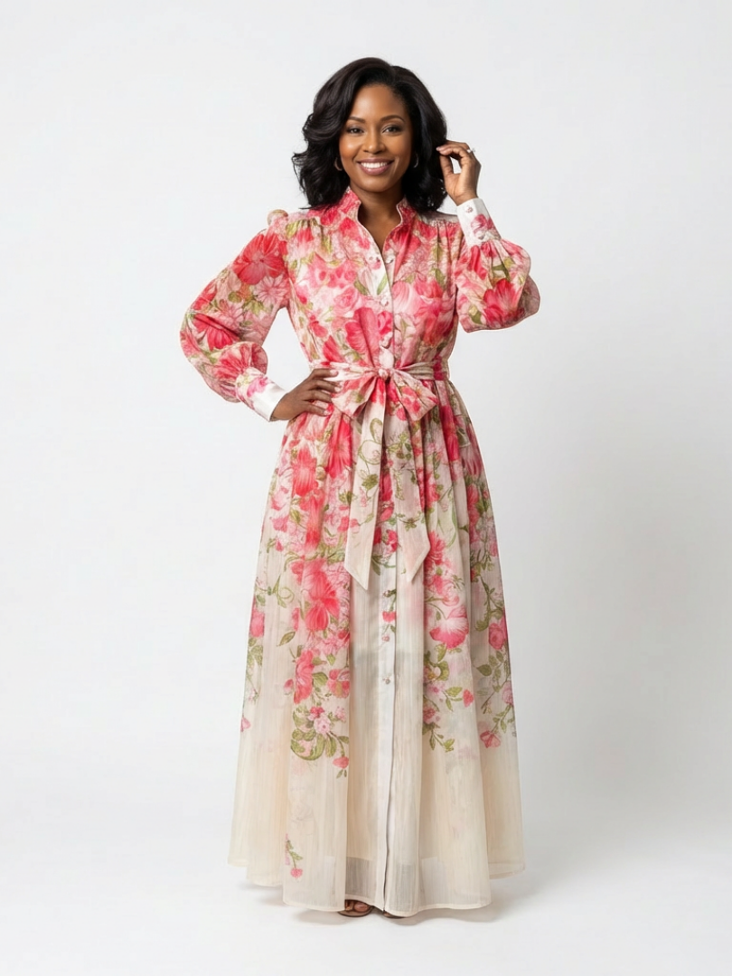 Cressida™ Floral Sheer Long Sleeve Maxi Dress