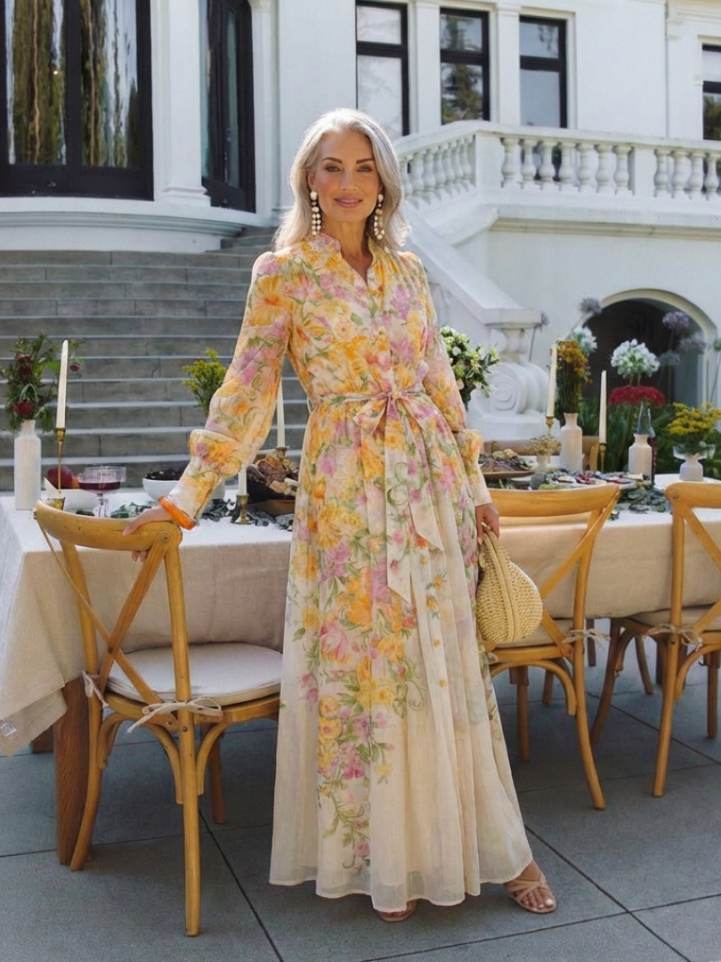 Cressida™ Floral Sheer Long Sleeve Maxi Dress