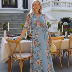 Elowen™ Floral Wrap V Neck Maxi Dress