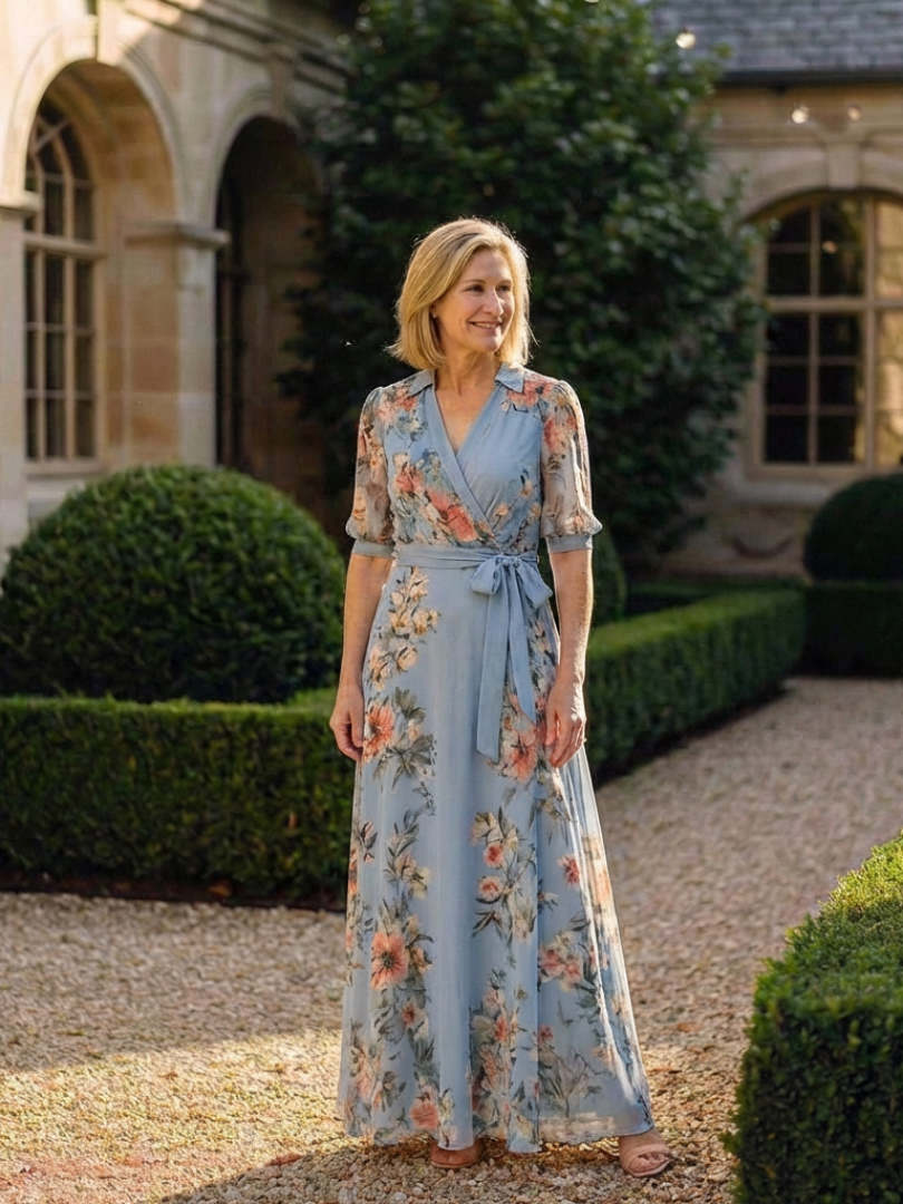 Elowen™ Floral Wrap V Neck Maxi Dress